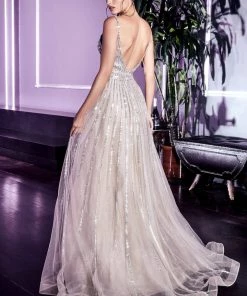 Long Beaded Tulle Dress By Cinderella Divine CD940