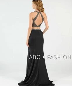 Long Beaded Two-Piece Dress With Open Back By Poly USA 7964 Prom