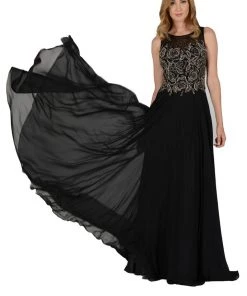 Prom Long Black Dress With Beaded Illusion Bodice By Poly USA 9 Prom Long Black Dress With Beaded Illusion Bodice By Poly USA