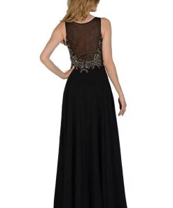 Prom Long Black Dress With Beaded Illusion Bodice By Poly USA 8 Prom Long Black Dress With Beaded Illusion Bodice By Poly USA