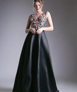 Prom Flower Applique Satin Ball Gown By Cinderella Divine HW05