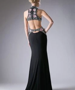 Fitted Long Floral Applique Dress By Cinderella Divine KC1799