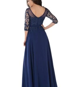 Long Black Dress With Illusion Lace Sleeves By Poly USA