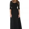 Long Black Dress With Illusion Lace Sleeves By Poly USA