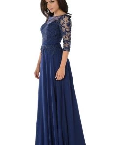 Long Black Dress With Illusion Lace Sleeves By Poly USA