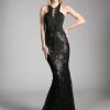 Sequined Long Black Halter Dress By Cinderella Divine 62495