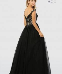 Beaded Long Black Off Shoulder Dress By Nox Anabel E166 Prom