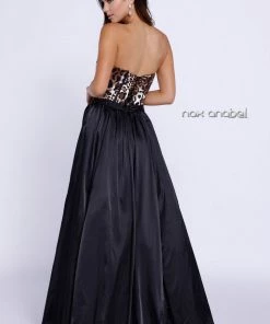 Prom Long Black Strapless Dress With Leopard Print Top By Nox Anabel 8230