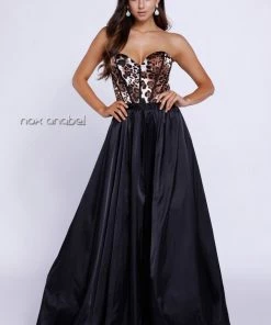 Prom Long Black Strapless Dress With Leopard Print Top By Nox Anabel 8230