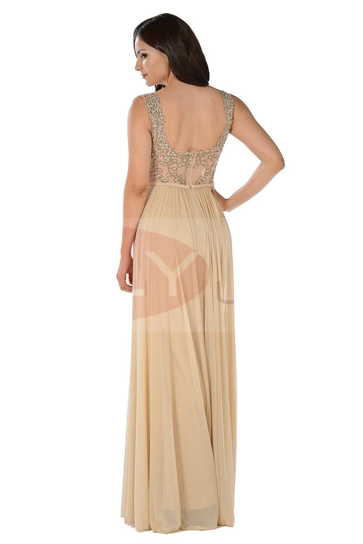 Long Black V-Neck Dress With Beaded Bodice By Poly USA 8 Long Black V-Neck Dress With Beaded Bodice By Poly USA