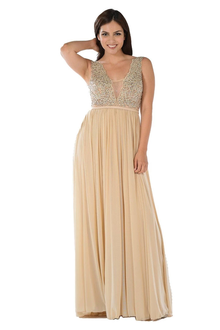 Long Black V-Neck Dress With Beaded Bodice By Poly USA 7 Long Black V-Neck Dress With Beaded Bodice By Poly USA