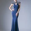 Beaded Long Fitted Blue Dress By Cinderella Divine CC8026 1 Beaded Long Fitted Blue Dress By Cinderella Divine CC8026