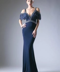 Prom Blue Long Cold Shoulder Dress By Cinderella Divine 13119