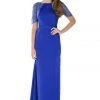Long Blue Dress With Embroidered Sleeves By Poly USA