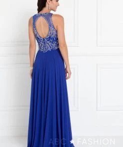 Long Blue Dress With Jeweled Bodice By Elizabeth K GL1572 Prom