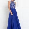 Long Blue Dress With Jeweled Bodice By Elizabeth K GL1572 Prom