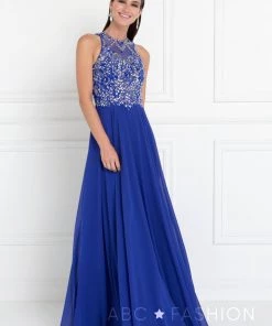 Long Blue Dress With Jeweled Bodice By Elizabeth K GL1572 Prom