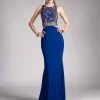 Blue Long Beaded Sheath Dress By Cinderella Divine 84001 Prom