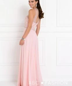 Long Blush Dress With Jeweled Bodice By Elizabeth K GL1572 Prom
