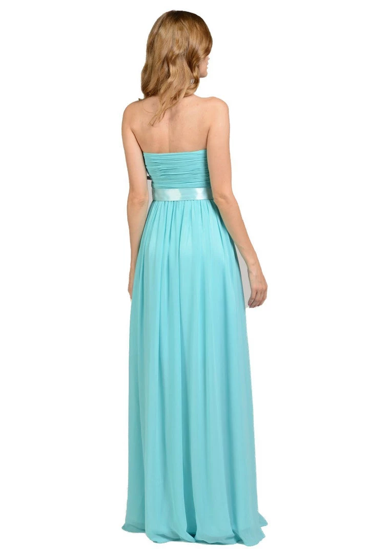 Long Blush Strapless Chiffon Dress With V Notch By Poly USA 8 Long Blush Strapless Chiffon Dress With V Notch By Poly USA