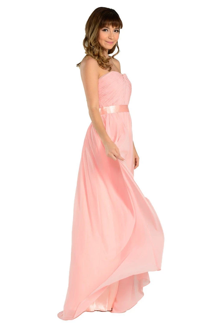 Long Blush Strapless Chiffon Dress With V Notch By Poly USA 4 Long Blush Strapless Chiffon Dress With V Notch By Poly USA