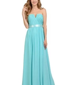Long Blush Strapless Chiffon Dress With V Notch By Poly USA 12 Long Blush Strapless Chiffon Dress With V Notch By Poly USA
