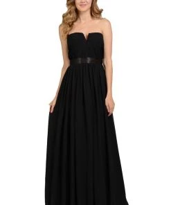 Long Blush Strapless Chiffon Dress With V Notch By Poly USA 10 Long Blush Strapless Chiffon Dress With V Notch By Poly USA