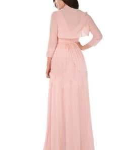 Long Blush V-Neck Dress With Bolero Jacket By Poly USA