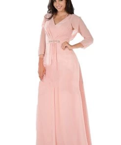 Long Blush V-Neck Dress With Bolero Jacket By Poly USA