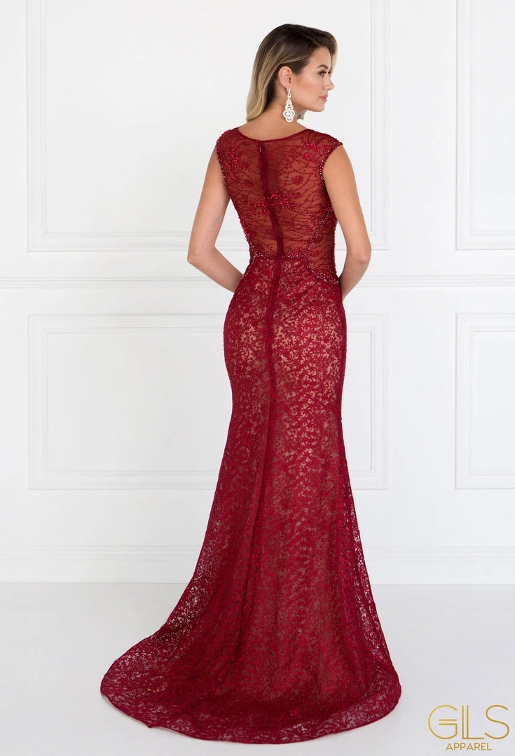 Long Burgundy Cap Sleeve Lace Dress By Elizabeth K GL1531 4 Long Burgundy Cap Sleeve Lace Dress By Elizabeth K GL1531