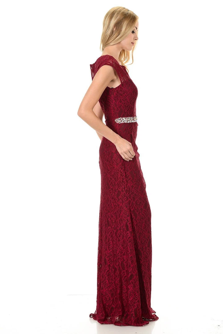 Prom Long Burgundy Cap Sleeve Lace Dress With Shawl By Lenovia 5 Prom Long Burgundy Cap Sleeve Lace Dress With Shawl By Lenovia