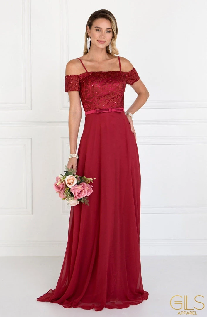 Long Burgundy Cold Shoulder Dress With Embroidery By Elizabeth K 3 Long Burgundy Cold Shoulder Dress With Embroidery By Elizabeth K
