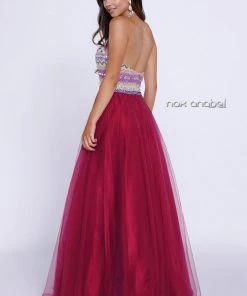 Prom Long Burgundy Halter Dress With Striped Top By Nox Anabel 8265 6 Prom Long Burgundy Halter Dress With Striped Top By Nox Anabel 8265