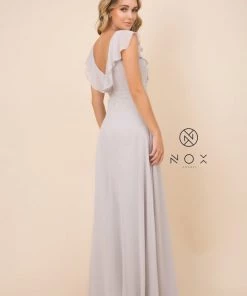 Long Butterfly Chiffon Sleeve Dress By Nox Anabel 7123 Prom