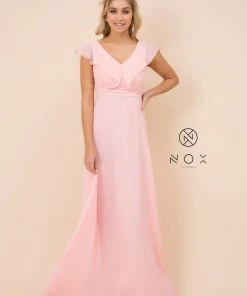 Long Butterfly Chiffon Sleeve Dress By Nox Anabel 7123 Prom