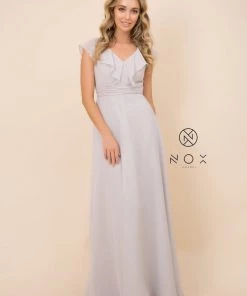 Long Butterfly Chiffon Sleeve Dress By Nox Anabel 7123 Prom