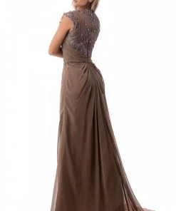 Long Cap Sleeve Chiffon Dress By Cinderella Divine 1941