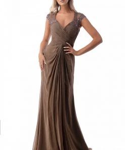 Long Cap Sleeve Chiffon Dress By Cinderella Divine 1941