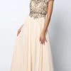 Long Cap Sleeve Chiffon Dress With Beaded Bodice By Juliet 657