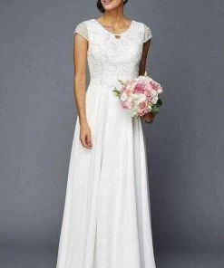 Long Cap Sleeve Chiffon Dress With Beaded Bodice By Juliet 657