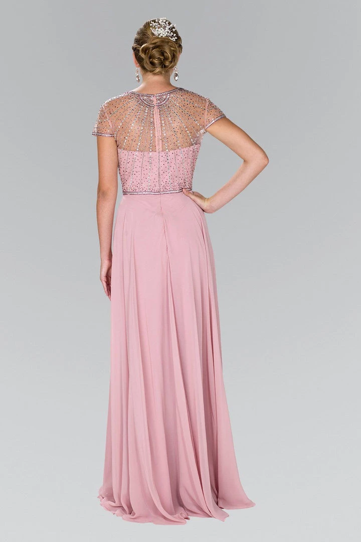Long Cap Sleeve Dress With Beaded Bodice By Elizabeth K GL2405 4 Long Cap Sleeve Dress With Beaded Bodice By Elizabeth K GL2405