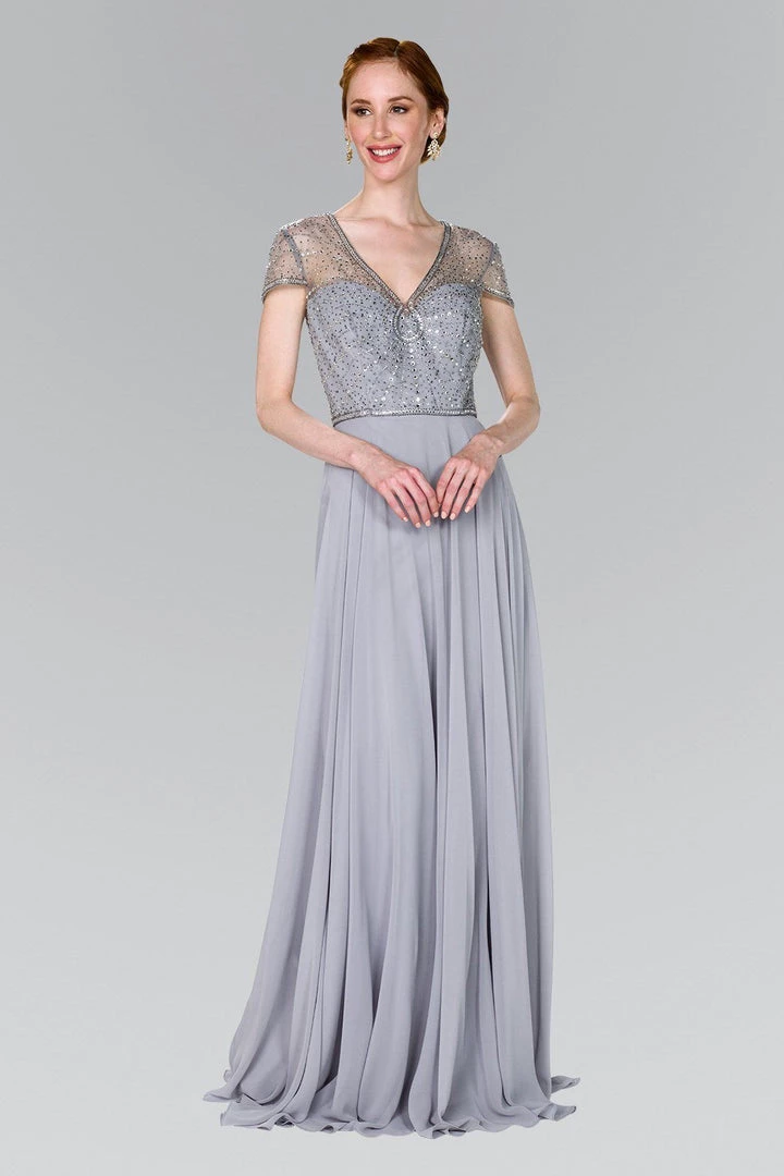 Long Cap Sleeve Dress With Beaded Bodice By Elizabeth K GL2405 5 Long Cap Sleeve Dress With Beaded Bodice By Elizabeth K GL2405