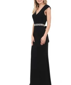 Prom Long Cap Sleeve Dress With Beaded Waist By Lenovia 5132