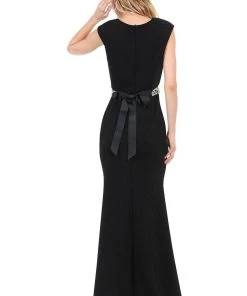 Prom Long Cap Sleeve Dress With Beaded Waist By Lenovia 5132