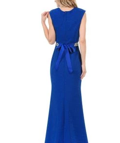 Prom Long Cap Sleeve Dress With Beaded Waist By Lenovia 5132