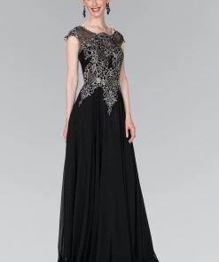 Long Cap Sleeve Dress With Lace Applique By Elizabeth K GL2407 14 Long Cap Sleeve Dress With Lace Applique By Elizabeth K GL2407