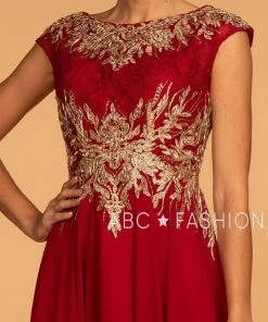 Long Cap Sleeve Dress With Lace Bodice By Elizabeth K GL2519