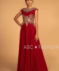 Long Cap Sleeve Dress With Lace Bodice By Elizabeth K GL2519