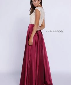 Prom Long Cap Sleeve Dress With Lace Bodice By Nox Anabel 8189