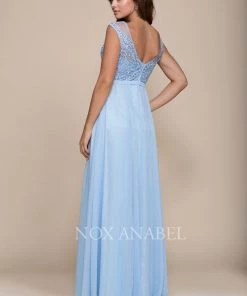 Prom Long Lace Bodice Cap Sleeve Dress By Nox Anabel 8314